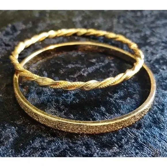 Monet Vintage Bracelet Bangles Rope & Glittery Gold Tone Metal Lot Of Two (2) - Picture 1 of 11